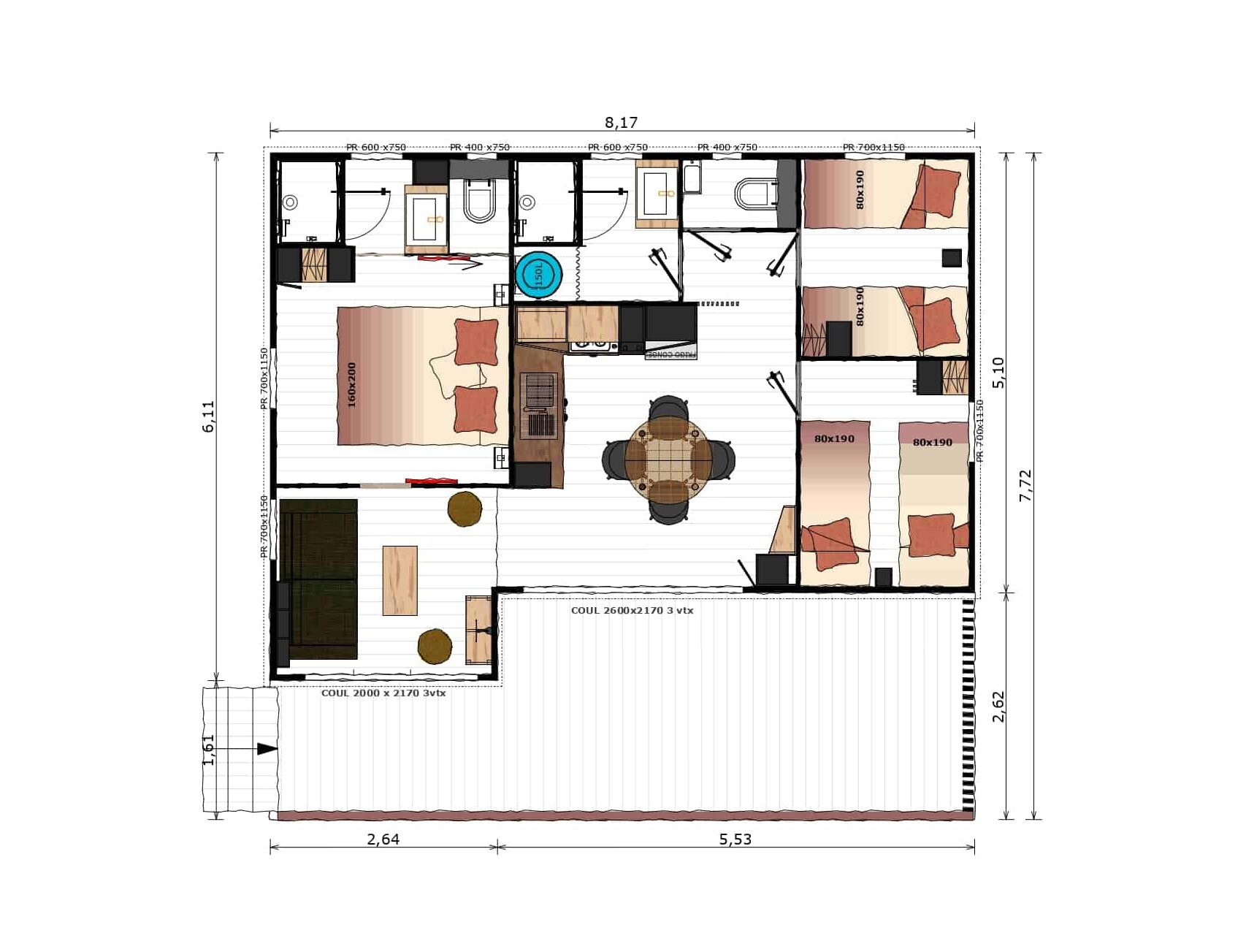 Map Chalet Prestige 60 m²  (3 rooms, 6/7 persons) 