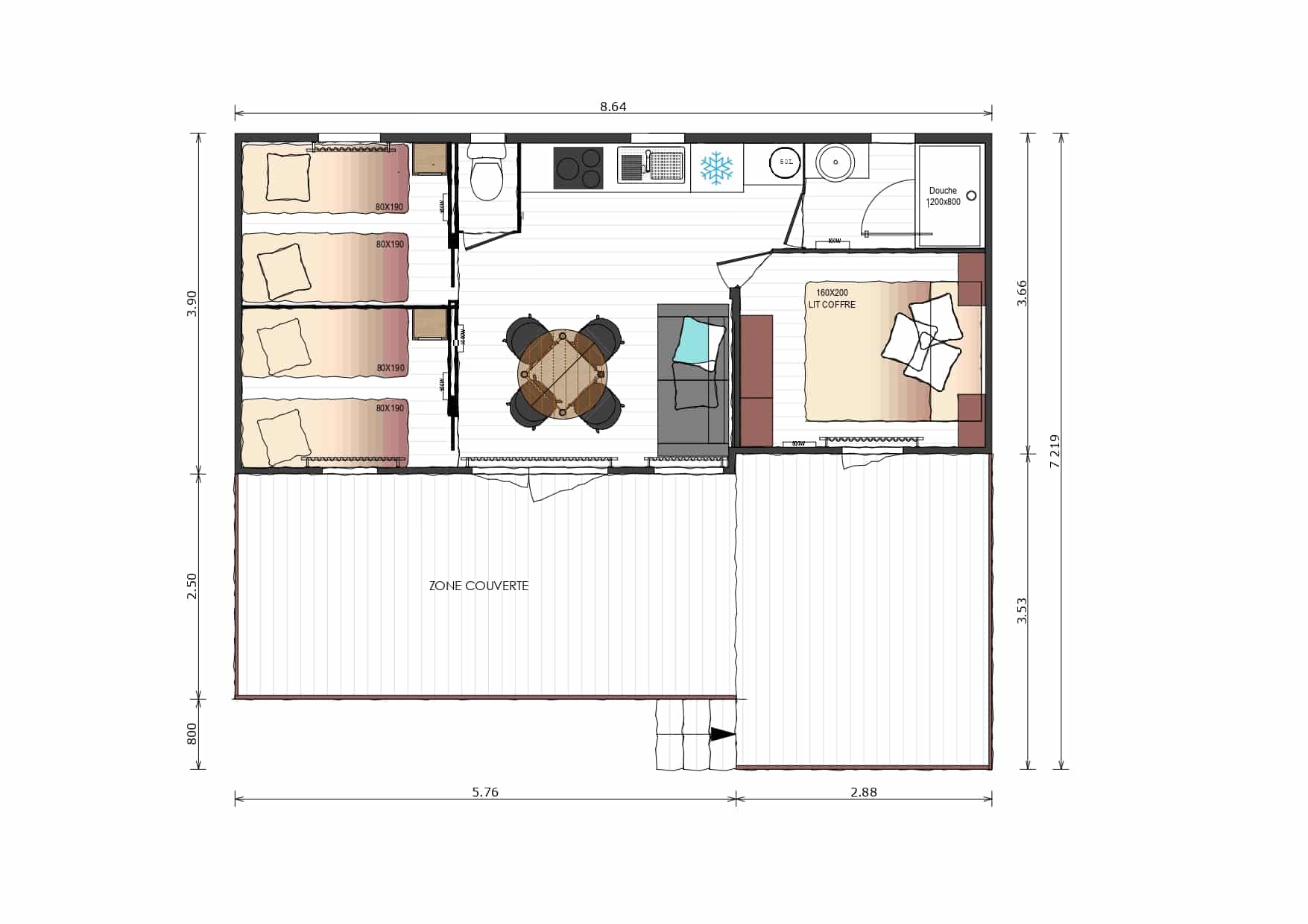 Map Mobilhome Premium 56 m² (3 bedrooms - 6 pers)